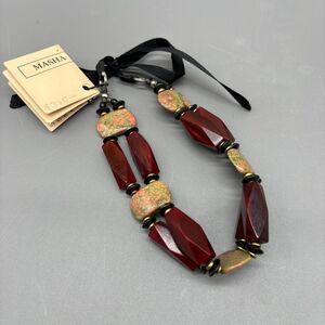 Masha Archer Choker Faceted Buffalo Horn Jasper Brass Heishi Beads Boho Necklace